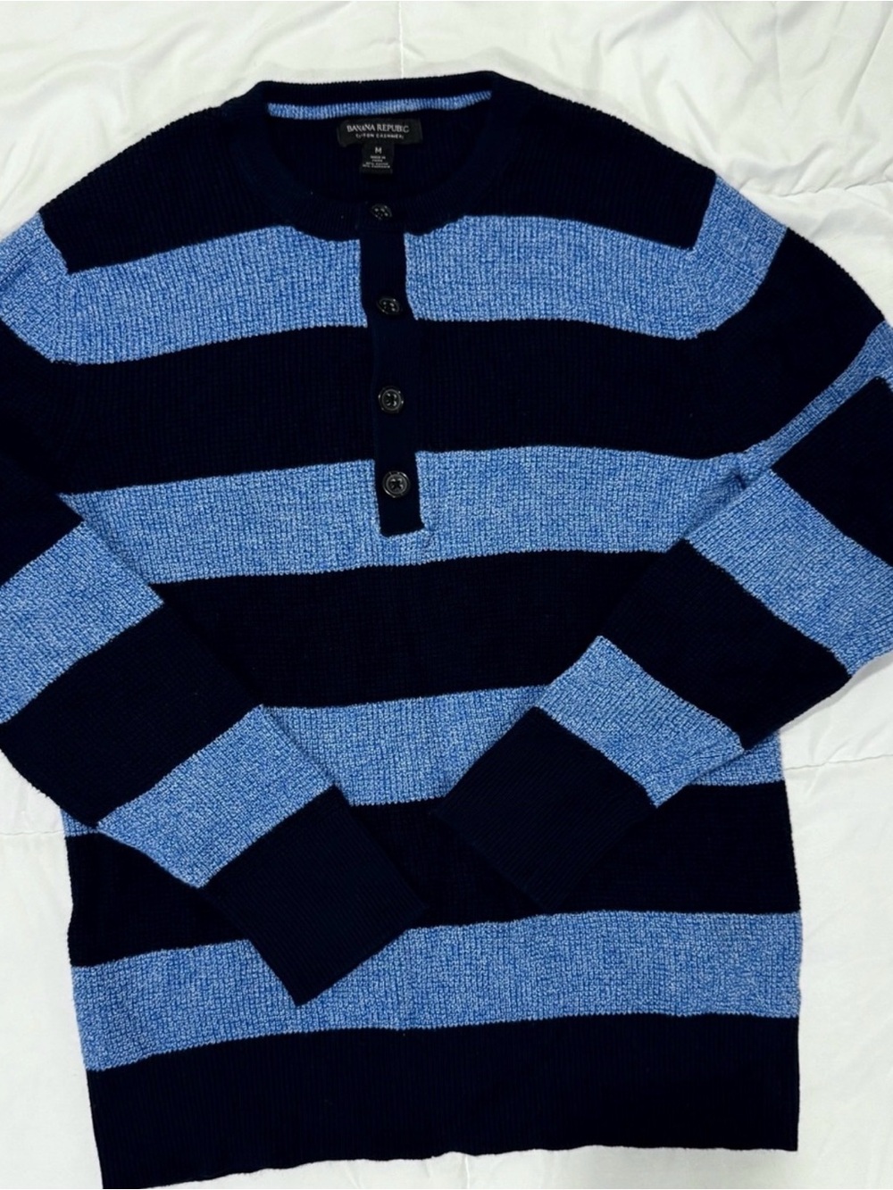 Banana Republic Men's Crewneck Sweater in Navy and Light Blue Stripes